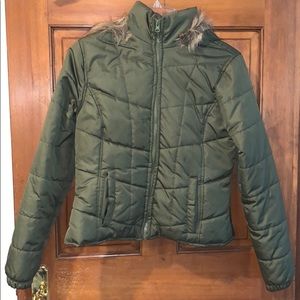 Wet Seal Green Puffer Jacket with Fur Hood